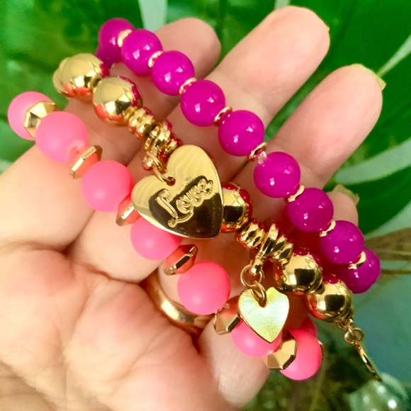 LILLY PULITZER NWT Bracelet Set  🩷 PINK LOVE HEART CHARM TRIO STRETCH /BEADED… - Picture 8 of 12